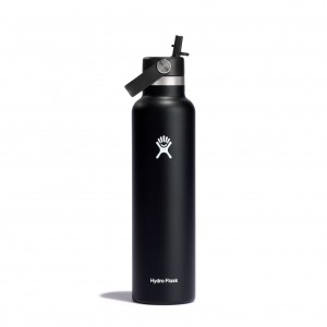 Hydro Flask 24 oz Standard Mouth with Flex Straw Cap Bottles Svarta | HFDYKO-269
