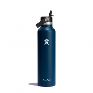 Hydro Flask 24 oz Standard Mouth with Flex Straw Cap Bottles Indigo | XGYIJM-324