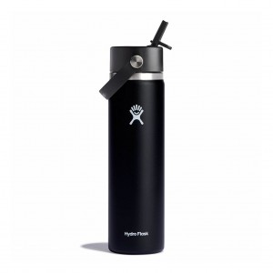 Hydro Flask 24 oz Wide Mouth with Flex Straw Cap Bottles Svarta | AIQKWJ-739