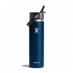Hydro Flask 24 oz Wide Mouth with Flex Straw Cap Bottles Indigo | VUFRYS-725