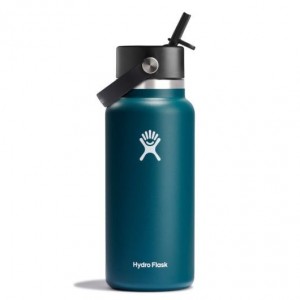 Hydro Flask 32 oz Wide Mouth with Flex Straw Cap Bottles Jade | TADSOZ-603