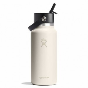 Hydro Flask 32 oz Wide Mouth with Flex Straw Cap Bottles Ivory | OYCRGW-946