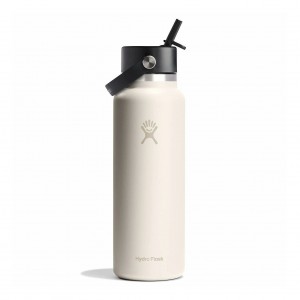 Hydro Flask 40 oz Wide Mouth with Flex Straw Cap Bottles Ivory | OTWINU-845
